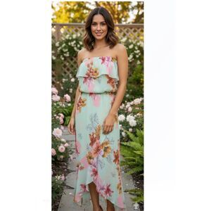 Express Maxi Dress Vintage Y2K Green Floral Off Shoulder Womens Size M